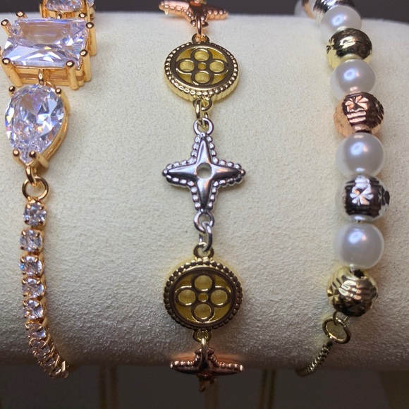 4 PC Set - Pretty Bird Real Gold Plated Lariat Bracelets 10” Yellow/White/Rose - Picture 6 of 8